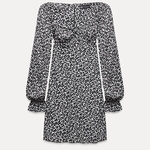 Zara Monochrome Animal Print Long Sleeve Dress